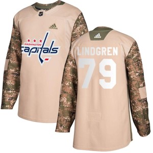 Charlie Lindgren Youth Adidas Washington Capitals Authentic Camo Veterans Day Practice Jersey