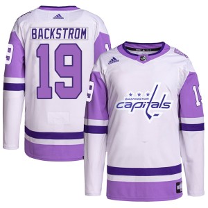 Nicklas Backstrom Men's Adidas Washington Capitals Authentic White/Purple Hockey Fights Cancer Primegreen Jersey
