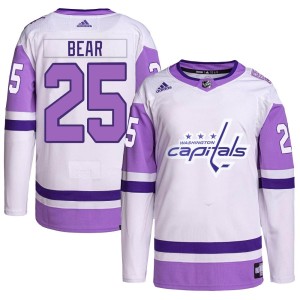 Ethan Bear Men's Adidas Washington Capitals Authentic White/Purple Hockey Fights Cancer Primegreen Jersey