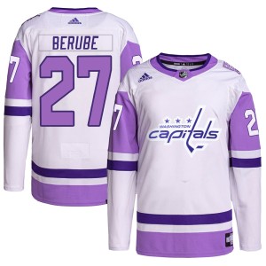 Craig Berube Men's Adidas Washington Capitals Authentic White/Purple Hockey Fights Cancer Primegreen Jersey
