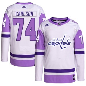 John Carlson Men's Adidas Washington Capitals Authentic White/Purple Hockey Fights Cancer Primegreen Jersey