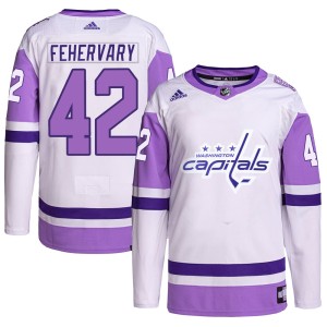 Martin Fehervary Men's Adidas Washington Capitals Authentic White/Purple Hockey Fights Cancer Primegreen Jersey