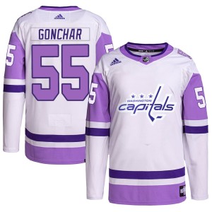 Sergei Gonchar Men's Adidas Washington Capitals Authentic White/Purple Hockey Fights Cancer Primegreen Jersey