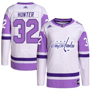 Dale Hunter Men's Adidas Washington Capitals Authentic White/Purple Hockey Fights Cancer Primegreen Jersey