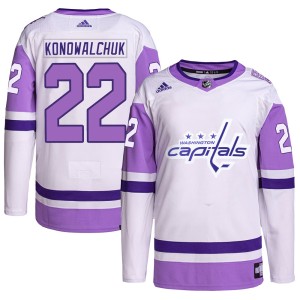 Steve Konowalchuk Men's Adidas Washington Capitals Authentic White/Purple Hockey Fights Cancer Primegreen Jersey