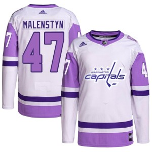 Beck Malenstyn Men's Adidas Washington Capitals Authentic White/Purple Hockey Fights Cancer Primegreen Jersey