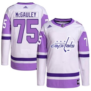 Tim McGauley Men's Adidas Washington Capitals Authentic White/Purple Hockey Fights Cancer Primegreen Jersey