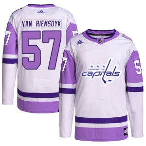 Trevor van Riemsdyk Men's Adidas Washington Capitals Authentic White/Purple Hockey Fights Cancer Primegreen Jersey