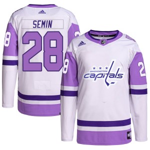 Alexander Semin Men's Adidas Washington Capitals Authentic White/Purple Hockey Fights Cancer Primegreen Jersey