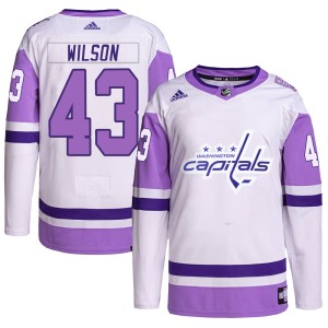 Tom Wilson Men's Adidas Washington Capitals Authentic White/Purple Hockey Fights Cancer Primegreen Jersey