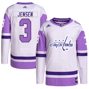 Nick Jensen Youth Adidas Washington Capitals Authentic White/Purple Hockey Fights Cancer Primegreen Jersey