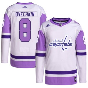 Alex Ovechkin Youth Adidas Washington Capitals Authentic White/Purple Hockey Fights Cancer Primegreen Jersey