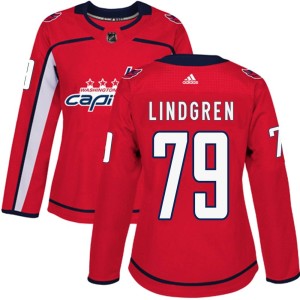 Charlie Lindgren Women's Adidas Washington Capitals Authentic Red Home Jersey