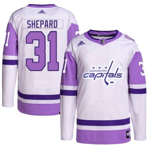 Hunter Shepard Men's Adidas Washington Capitals Authentic White/Purple Hockey Fights Cancer Primegreen Jersey
