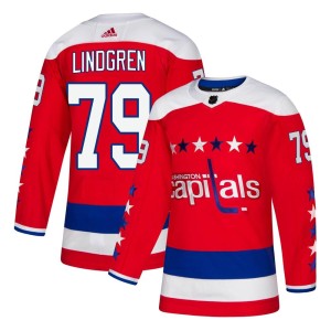 Charlie Lindgren Youth Adidas Washington Capitals Authentic Red Alternate Jersey