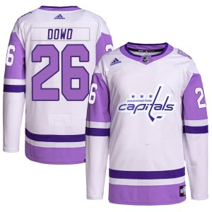 Nic Dowd Youth Adidas Washington Capitals Authentic White/Purple Hockey Fights Cancer Primegreen Jersey