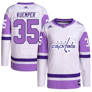 Darcy Kuemper Youth Adidas Washington Capitals Authentic White/Purple Hockey Fights Cancer Primegreen Jersey